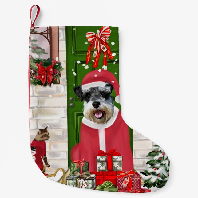 Schnauzer Hund jul Liten Julstrumpa (Framsidan)