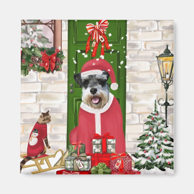 Schnauzer Hund jul Magnet (Framsidan)