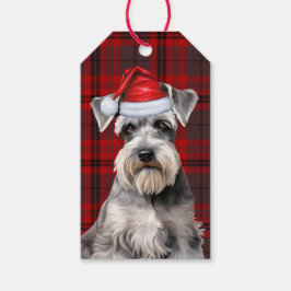 Schnauzer Hund Jul med Holiday Plaid Julpresent Presentetikett