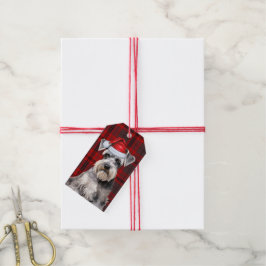 Schnauzer Hund Jul med Holiday Plaid Julpresent Presentetikett