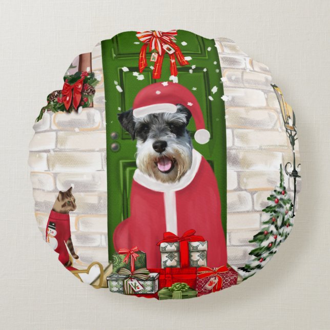 Schnauzer Hund jul Rund Kudde (Framsidan)