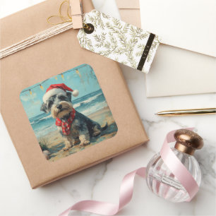 Schnauzer Hund Jul Vintage Strand Fyrkantigt Klistermärke