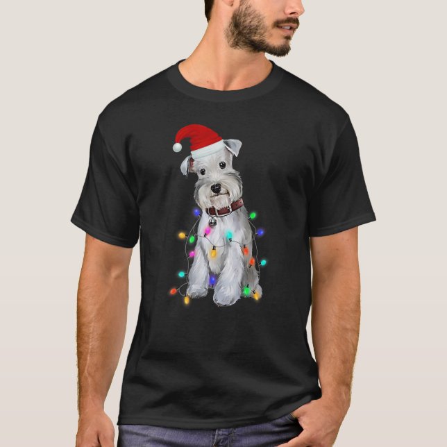 Schnauzer Hund Julgran Ljus T Shirt (Framsida)
