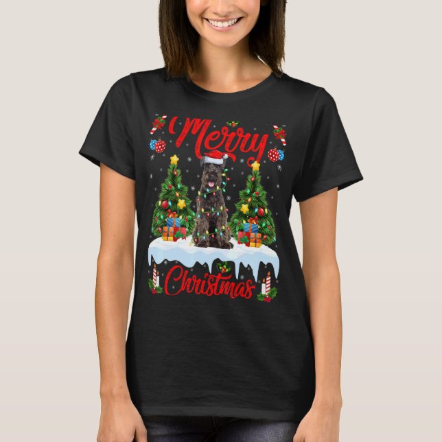 Schnauzer Hund Ljus Julafton Träd Santa Schnauzer  T Shirt (Framsida)