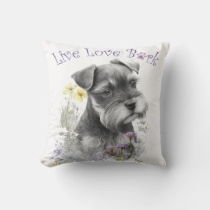 Schnauzer Hund Mamma Blommig Kudde