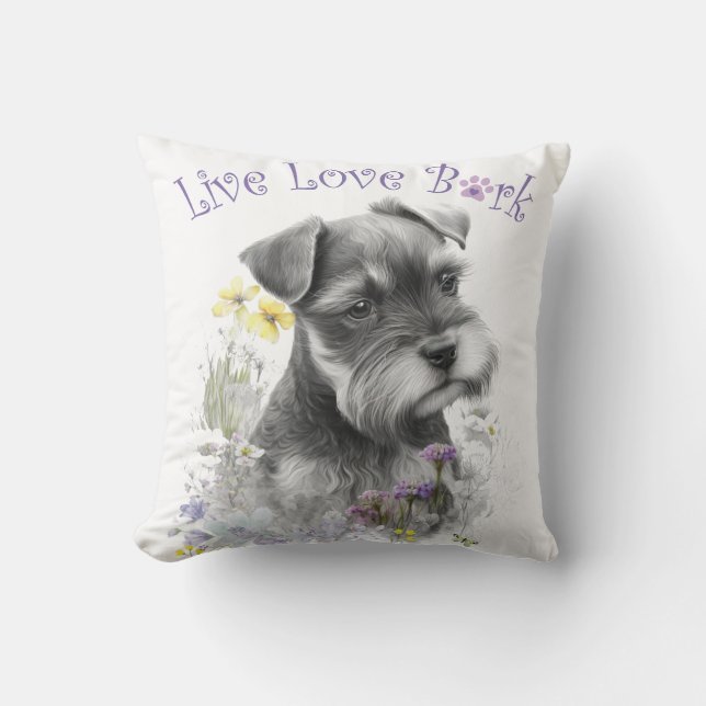 Schnauzer Hund Mamma Blommig Kudde (Framsida)