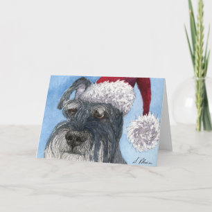 Schnauzer hund med julhatt helgkort