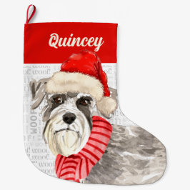 Schnauzer Hund med Namn Woof Background Stor Julstrumpa