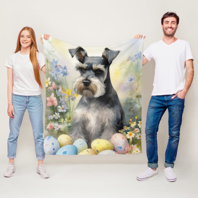 Schnauzer Hund med påskägg Semester  Fleecefilt (På plats)