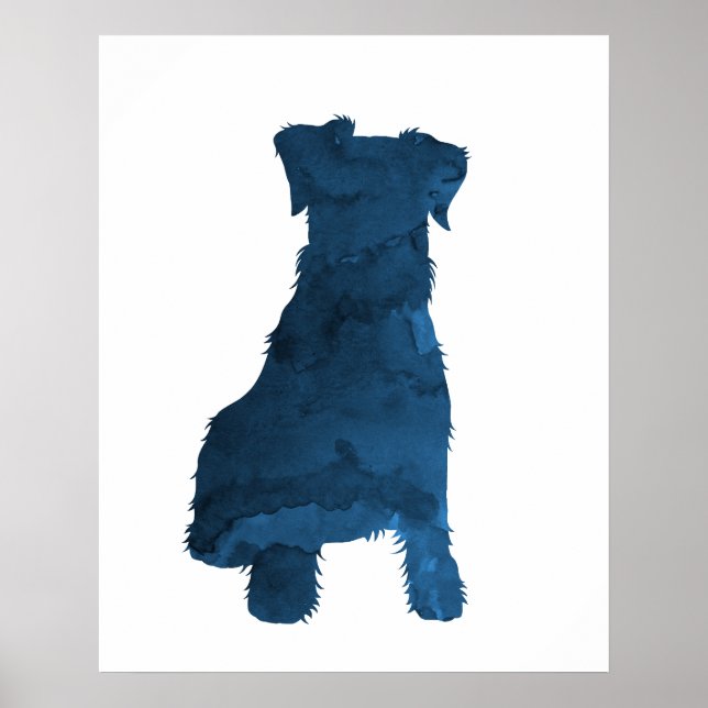 Schnauzer Hund Navy Blue Silhouette Poster (Framsidan)