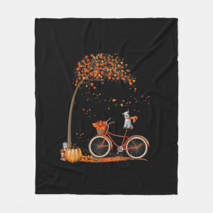 Schnauzer Hund och Pumpkins Bicycle Hösten Löv Fleecefilt
