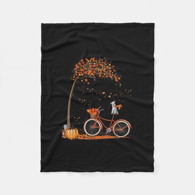 Schnauzer Hund och Pumpkins Bicycle Hösten Löv Fleecefilt (Framsidan)