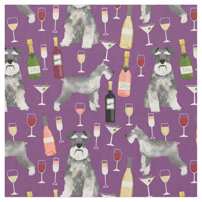 Schnauzer hund och vin lila tyg (Närbild)