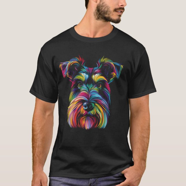 Schnauzer Hund Popart T Shirt (Framsida)