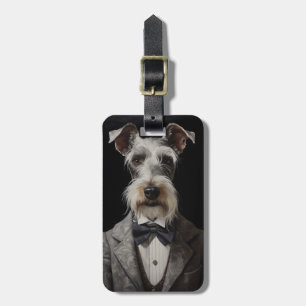Schnauzer Hund Porträtt Grått Kostym Bow Tie Bagagebricka