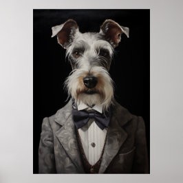 Schnauzer Hund Porträtt Grått Kostym Bow Tie Poster