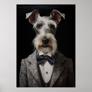 Schnauzer Hund Porträtt Grått Kostym Bow Tie Poster