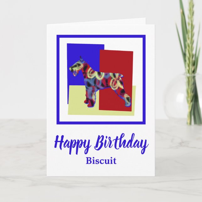 Schnauzer Hund Red Blue Gult Birthday Card Kort (Framsida)