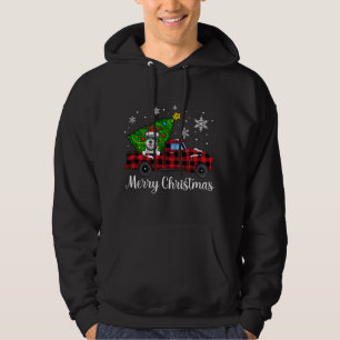 Schnauzer hund ridning röd lastbil söta god jul hoodie
