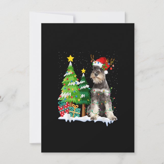 Schnauzer Hund Santa Hat Reindeer jul Ljus Inbjudningar (Framsida)
