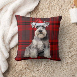 Schnauzer Hund Säsongsbetonad Röd Rutig Jul Högtid Kudde