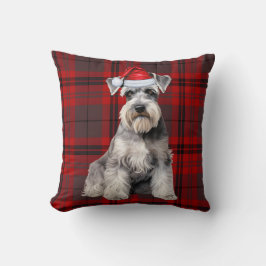 Schnauzer Hund Säsongsbetonad Röd Rutig Jul Högtid Kudde