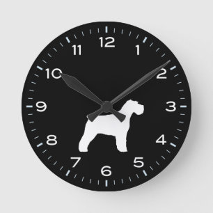 Schnauzer Hund Silhouette Black and White Rund Klocka