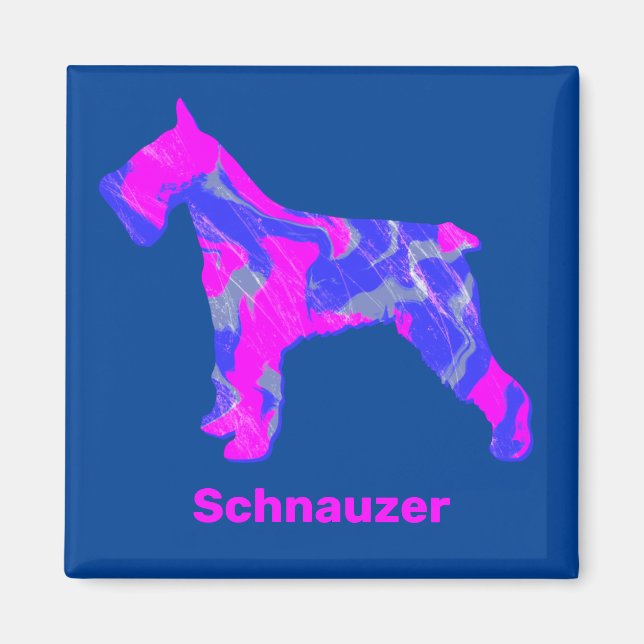 Schnauzer Hund Silhouette Crazy Shock rosa & Blue Magnet (Framsidan)