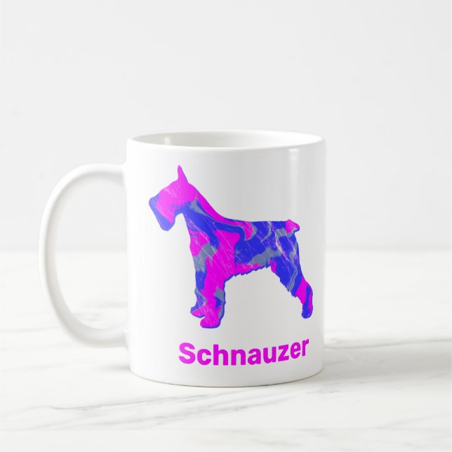 Schnauzer Hund Silhouette Crazy Shock rosa Coffee  Kaffemugg (Vänster)