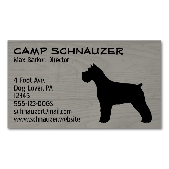 Schnauzer Hund Silhouette Faux Wood Stil Magnetiska Visitkort (Framsida)
