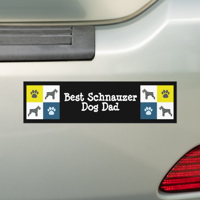 Schnauzer Hund Silhouette Gult & Blue Grid Bildekal (På Bil)