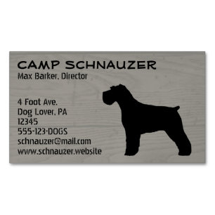 Schnauzer Hund Silhouette (Natural Öron) Faux Wood Magnetiska Visitkort
