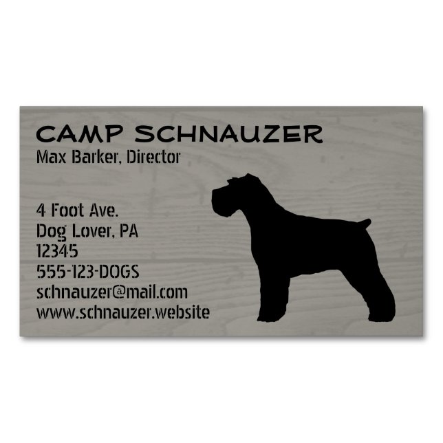 Schnauzer Hund Silhouette (Natural Öron) Faux Wood Magnetiska Visitkort (Framsida)