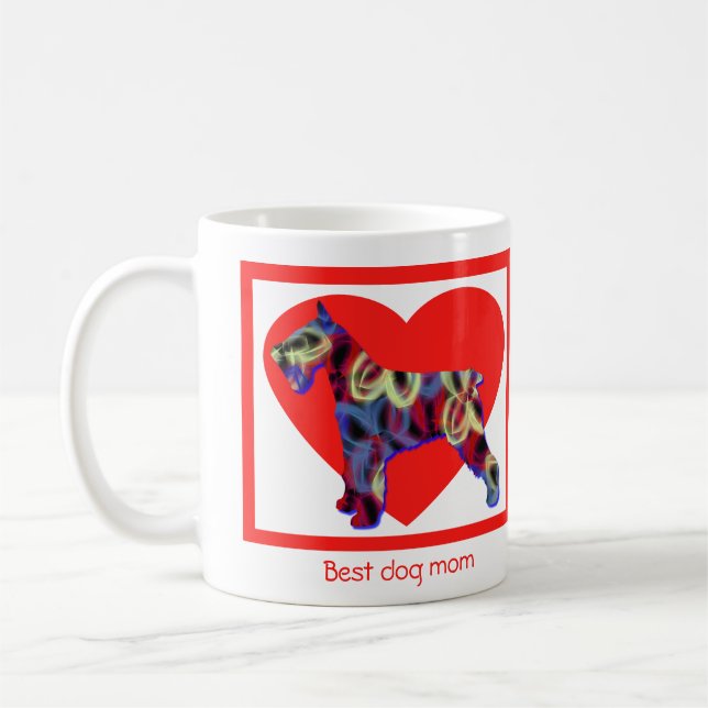 Schnauzer Hund Silhouette Valentines day Red Heart Kaffemugg (Vänster)