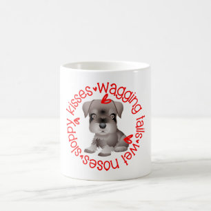 Schnauzer hund, slarviga kyssar kaffemugg