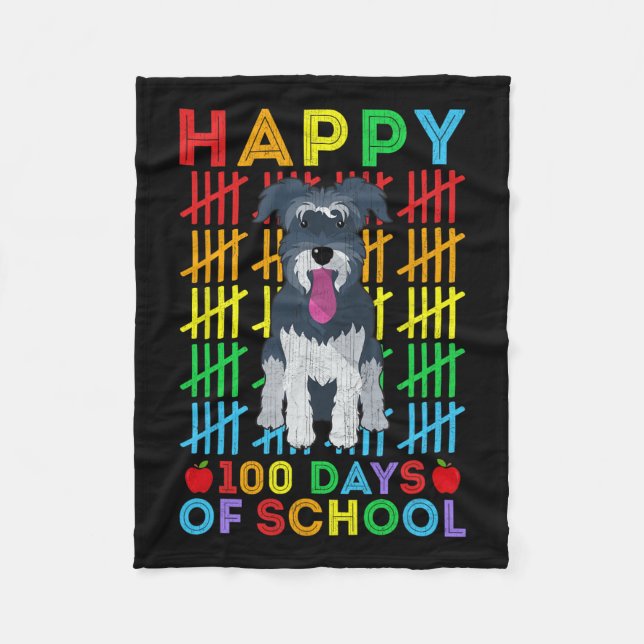 Schnauzer Hund Student Lycklig 100 skoldagar Fleecefilt (Framsidan)