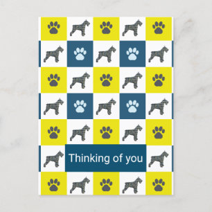 Schnauzer Hund & Tass Gult & Blue Thinking of You Vykort