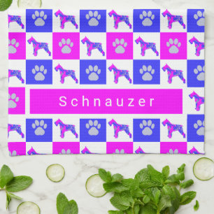 Schnauzer Hund & Tass Shock rosa & Blue Tea Towel Kökshandduk