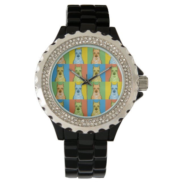 Schnauzer Hund Tecknad Pop-Art Armbandsur (Framsida)