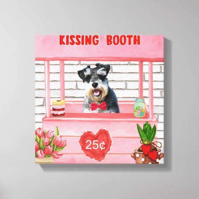 Schnauzer Hund Valentine Day Kissing Booth Canvastryck (Framsida)