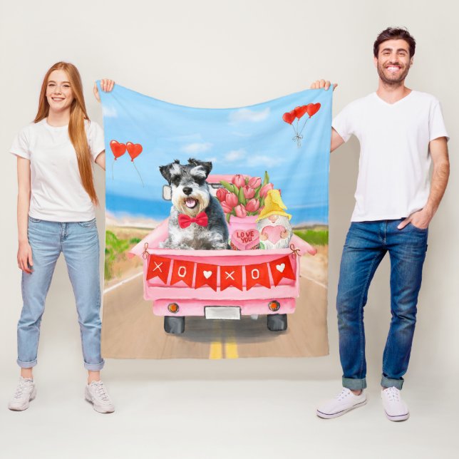 Schnauzer Hund Valentine Day Lastbil Fleecefilt (På plats)