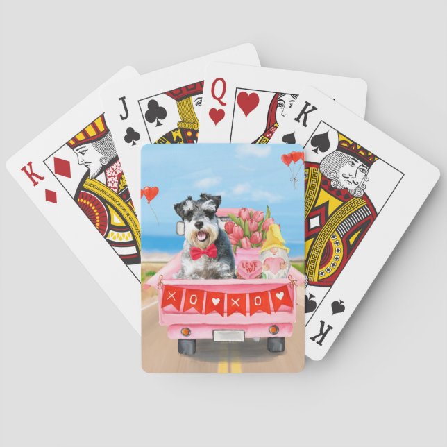Schnauzer Hund Valentine Day Lastbil Hearts Casinokort (Baksidan)