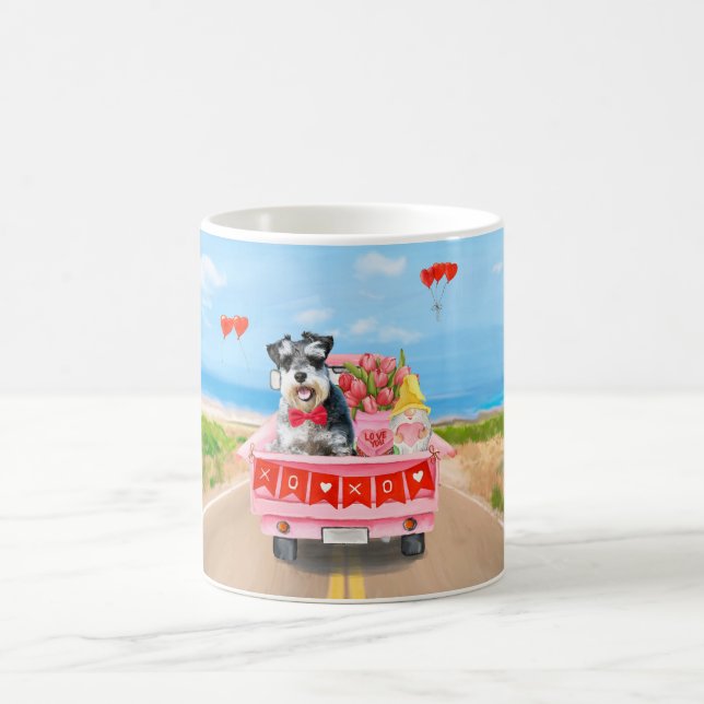 Schnauzer Hund Valentine Day Lastbil Hearts Kaffemugg (Center)