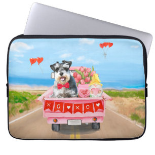 Schnauzer Hund Valentine Day Lastbil Hearts Laptop Fodral