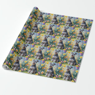 Schnauzer Hund Vårblommor Målning  Presentpapper