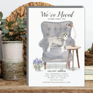 Schnauzer Hund Vi har flyttat Flytta Announcement Meddelande