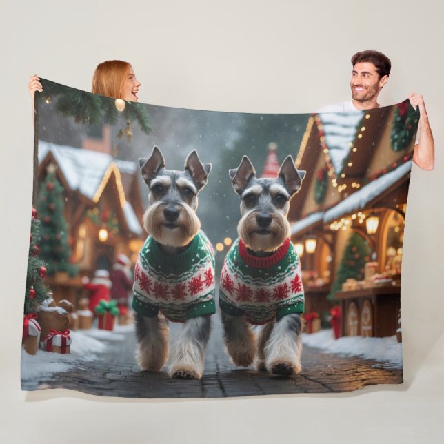 Schnauzer Hundar Jul Snö Högtid  Fleecefilt (På plats)