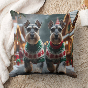 Schnauzer Hundar Jul Snö Högtid Kudde