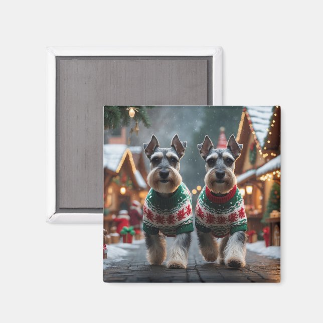 Schnauzer Hundar Jul Snö Högtid  Magnet (Front/Back)