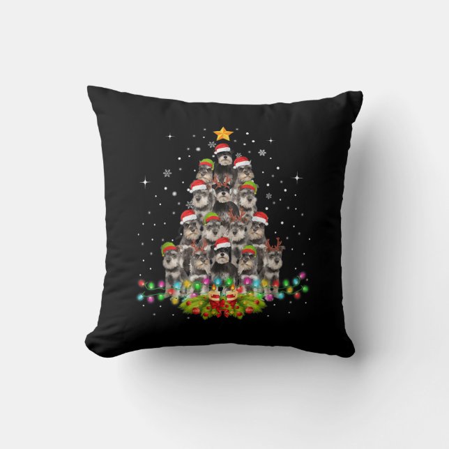 Schnauzer Hundar Träd jul Sötare Julafton Pet Kudde (Framsida)